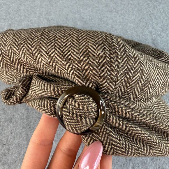 90's Y2K Vintage Nine West Brown/Cream Tweed Herringbone Newsboy Cap - Picture 3 of 7